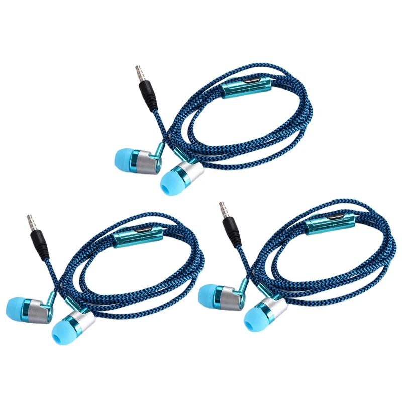 

3X H-169 3.5Mm MP3 MP4 Wiring Subwoofer Braided Cord, Universal Music Headphones With Wheat Wire Control(Blue)