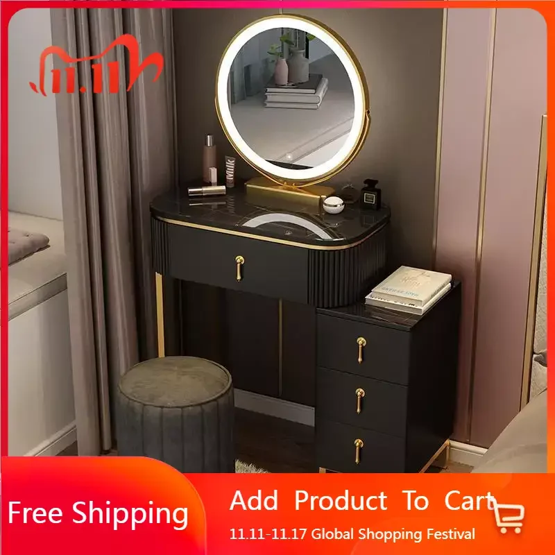 

Vanity Set Modern Dresser Table LED Mirros Household Bedroom Furniture Home Dressing Table With Stool Makeup Table