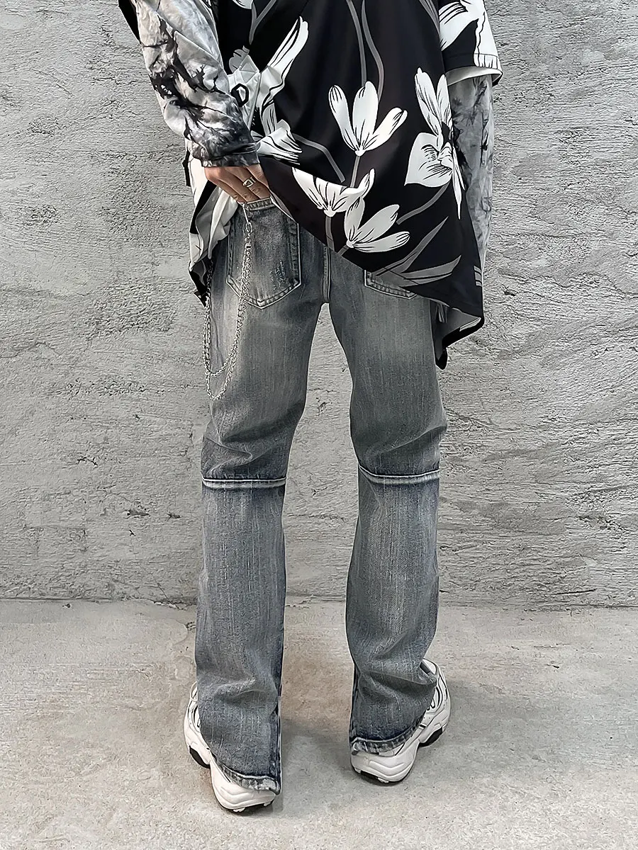 Four Seasons Men's Jeans High Street Tide Brand Ripped Jeans Men's Fashion Hip Hop Slim Small Feet Graffiti Pants Ins Hot Sale