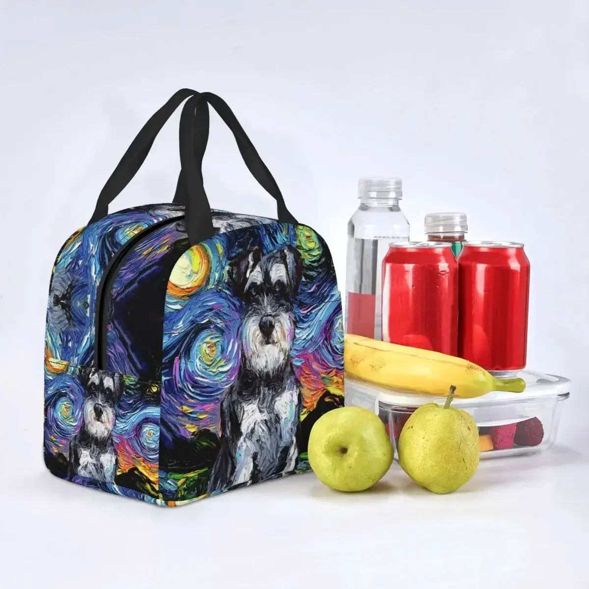 Индивидуальная сумка для ланча с изображением собаки шнауцера звездная ночь