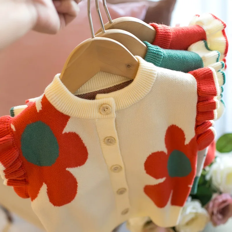 

RiniKinda Autumn Toddler Baby Girl Knitted Vest Coat Kids Flowers Ruffle Waistcoat Fashion Girls Outwear Sleevveless Cardigan