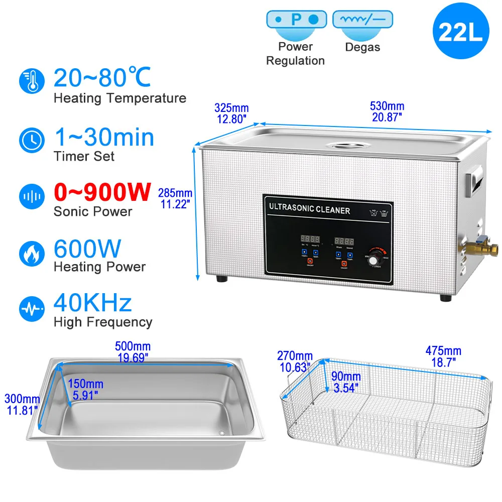 

Ультразвуковой очиститель 22л с нагревателем, таймером, ультразвуковая машина для ультразвуковой очистки для ванн, ювелирных изделий, очков, 600 Вт, 900 Вт, машина для ультразвуковой чистки
