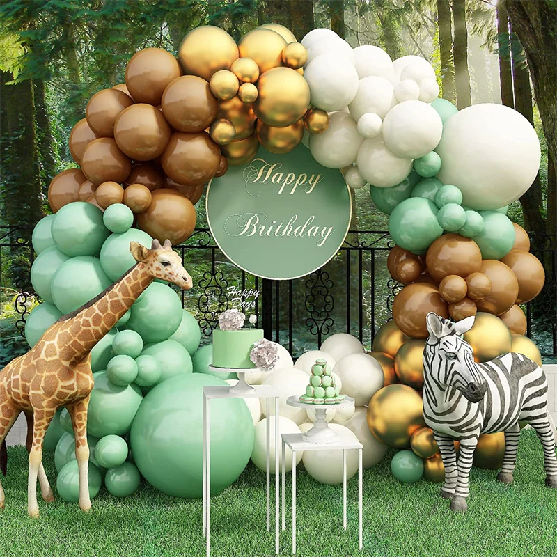 

102pcs Retro Brown Sage Green Latex Balloons Arch Garland Kit for Jungle Themed Birthday Party Wedding Decorations Baby Shower