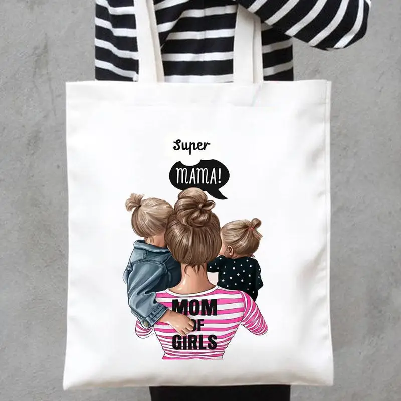 

Print Shopper Handbags Striped Lovely Mom Mother Mama 90s Fashion Shoulder Canvas Bags Casual Shopping Girls Women Tote Bag