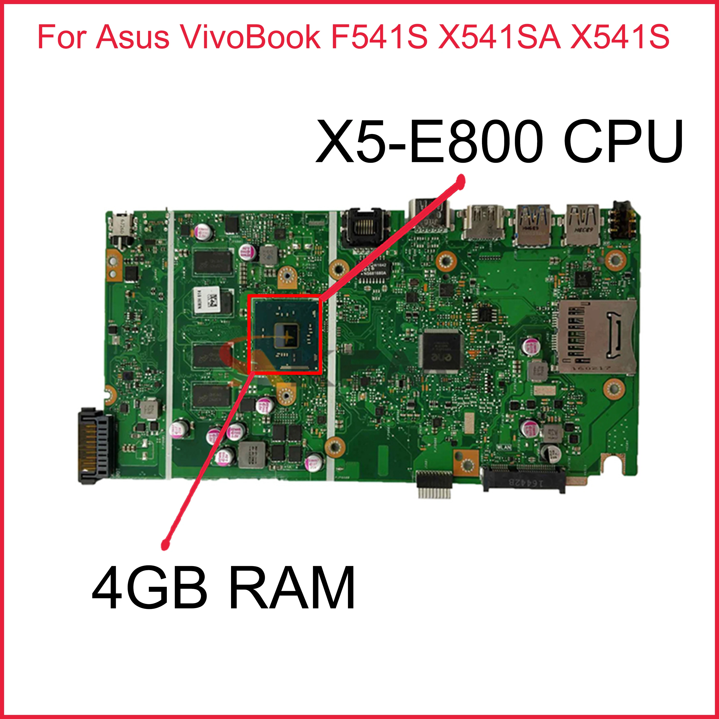 

Akemy X541SA notebook mainboard with X5-E800 CPU 4GB RAM For Asus VivoBook F541S X541SA X541S laptop motherboard test full 100%