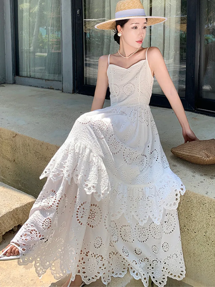 

SMTHMA/Новое поступление, летнее платье с цветочной вышивкой и вырезами, элитные светильник длинные платья на тонких бретельках, женская одежда