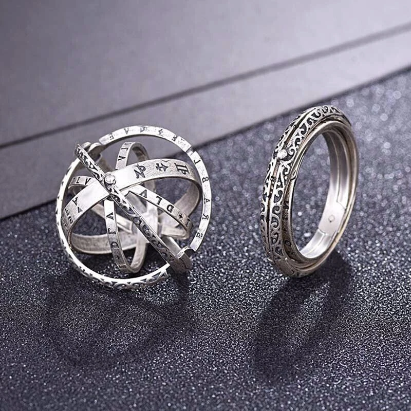

Vintage Astronomical Ball Alloy Men's and Women's Rings Creative Complex Rotating Cosmic Ring Deformable Rotating Ring Necklace