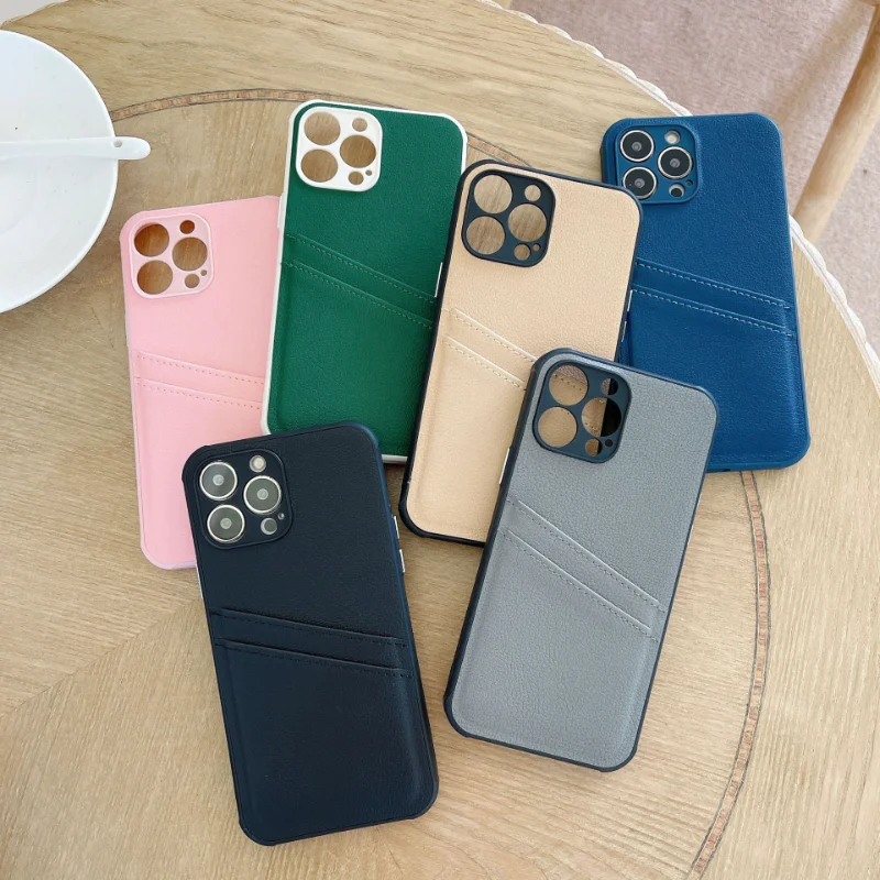 

Soft Soild Color Simple Card Pocket Rear Cover Leather Wallet Green Mobile Phone Case for iPhone 14 13 12 11 ProMax X XR XS Max