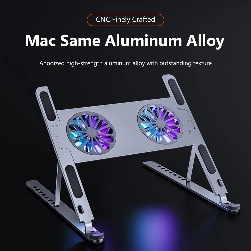 

Laptop Cooling Pad 8 Height Levels Aluminum Alloy Laptop Cooler Stand Riser with 2 Detachable Fans for 10 - 17.3 inch Notebook