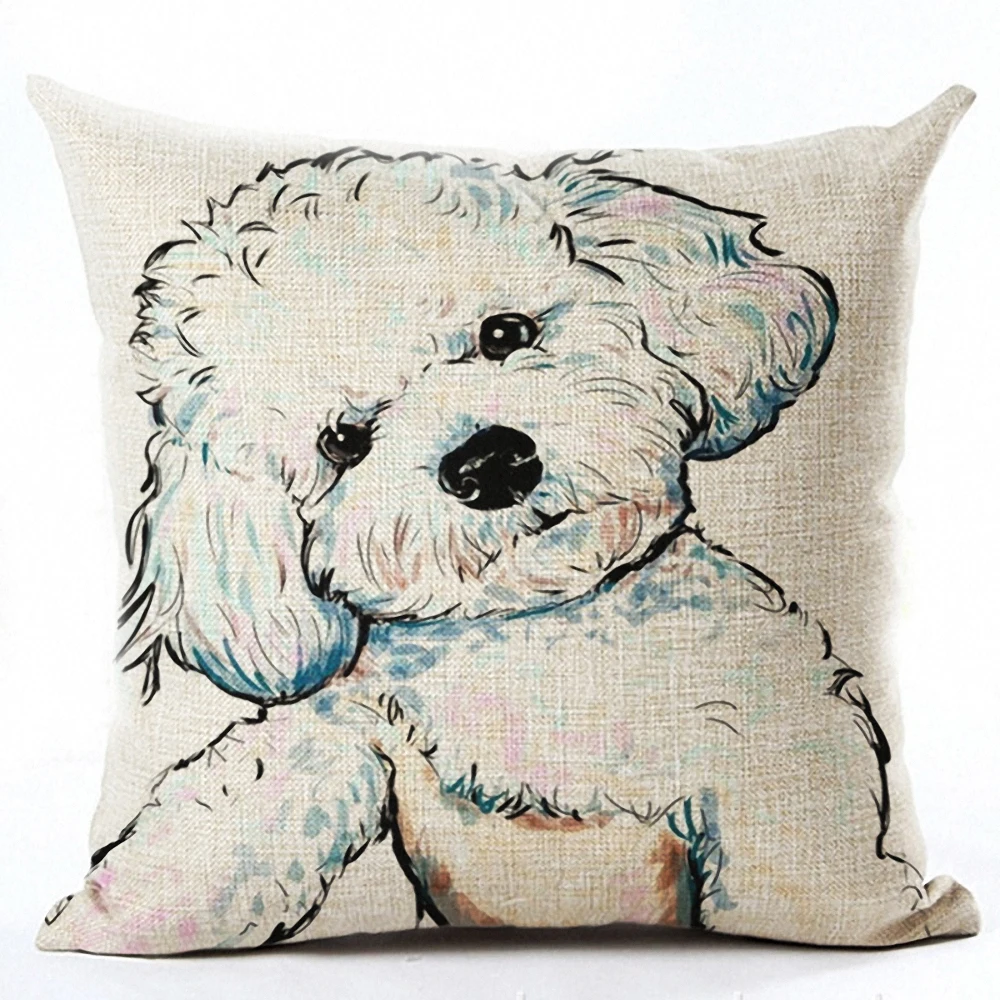 

45*45 см Kawaii Dog наволочка квадратный льняной щенок цветочный диван поясная наволочка домашний декор