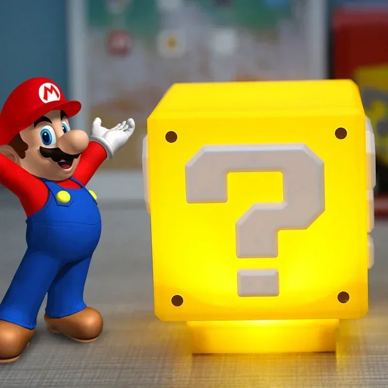 

New Anime Super Mario Figure Bros Led Question Mark Brick Night Light Usb Charging Desk Lamp Statue Decorative Light Kids Gifts