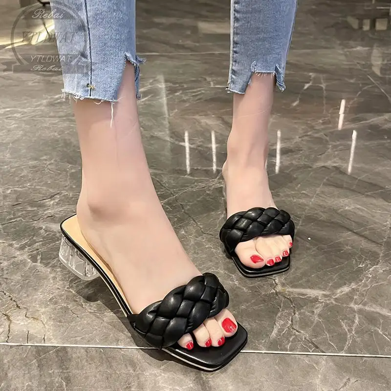 Ladies Flip-Flops Summer Slippers  Square Toe Sandals  Casual Beach Woven Flats  Slip-On  YTLDWAT