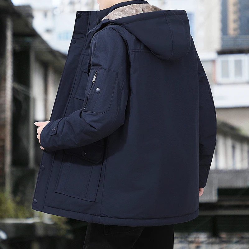 2022 Men Winter Medium length Parkas Warm Thick Hood Jacket Coat Man Outwear Warm Classic Windproof Parka Male Military Overcoat