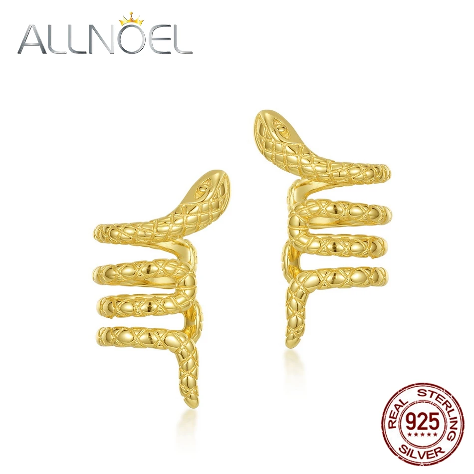 

ALLNOEL Real 925 Sterling Silver Hoop Earrings For Woman Winding Snake No Piercing Modern Women Trend Jewelry Gold Plating 2022