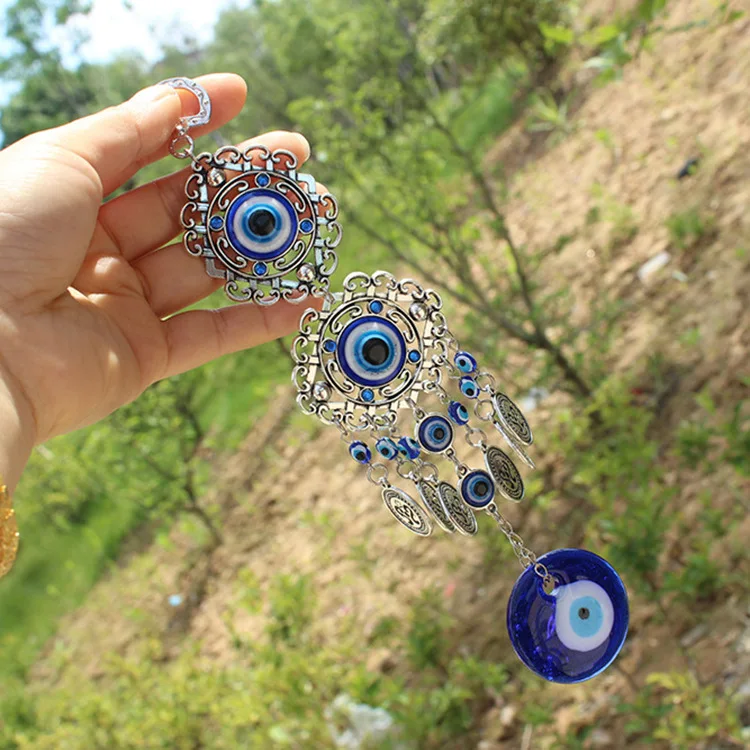 

Wall Hanging Pendant Amulet Lucky Charm Blessing Protection Gift Turkish Blue Evil Eye Hamsa Hand Flower for Home Decoration
