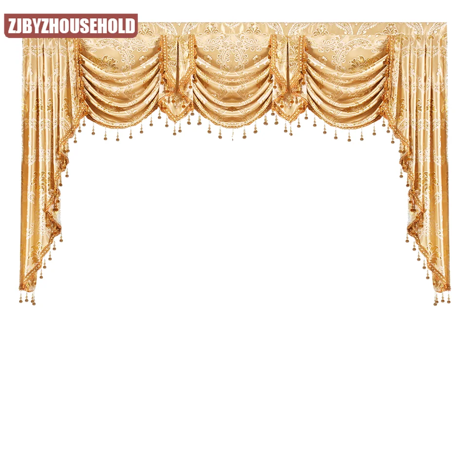 Gold Color European Royal Luxury  Style Valance Curtains for Living Room Window Curtains for Bedroom for Kitchen