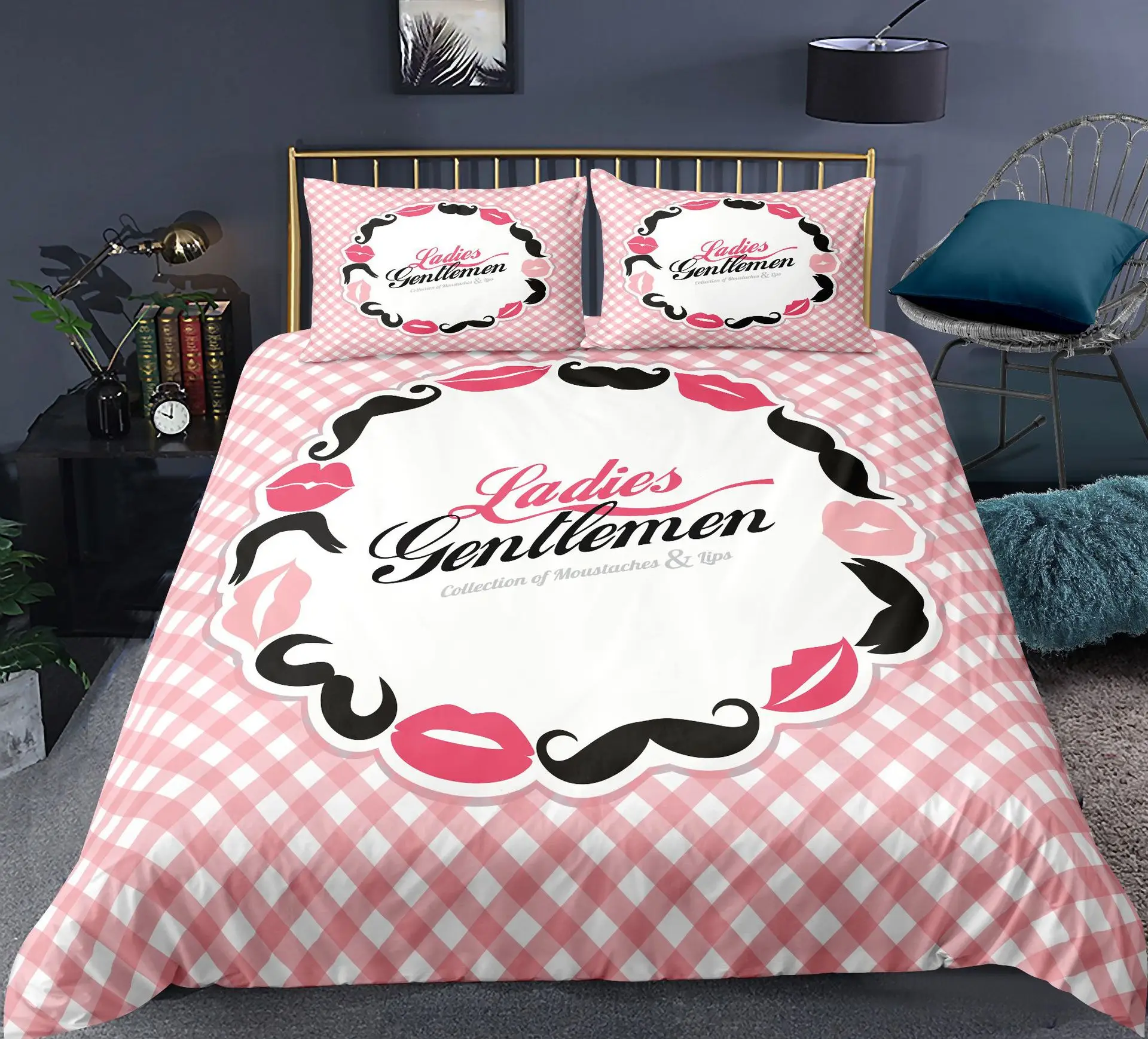 

Red Lips Duvet Cover Set Queen Polyester Love Mr and Mrs Bedding Set Adult Couple Comforter Cover 3D Fashion Quilt Cover