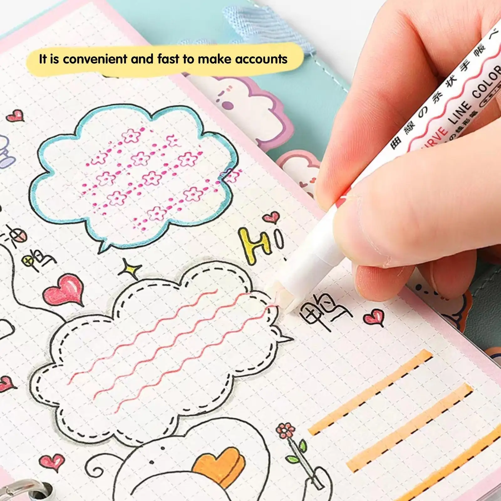 

6 Colors/box Flower Contour Pen Highlighter Wave Pen Art Stationery Marker Set Cute Kawaii Curve Fluorescent Marker Japanes X7O8