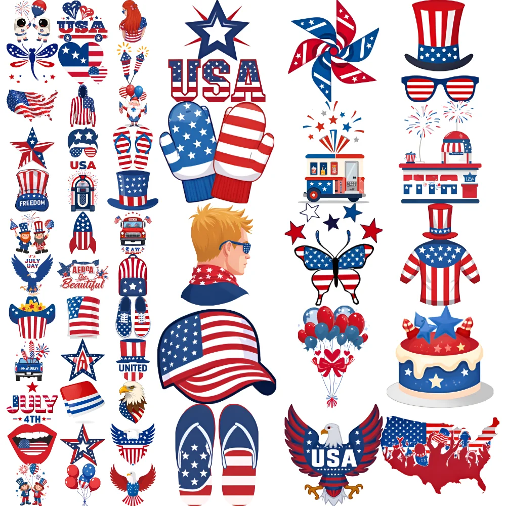 Фото Временные татуировки, звезды и полосы, 63 шт., водонепроницаемые долговечные наклейки для тела, колокольчик Свободы, американский флаг для детей и мальчиков №4