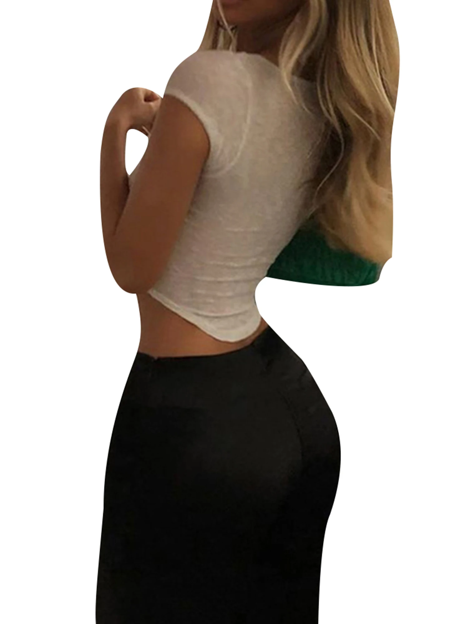 

Женский Прозрачный Кружевной укороченный топ, привлекательная облегающая блузка с коротким рукавом, женский модный пуловер, футболка