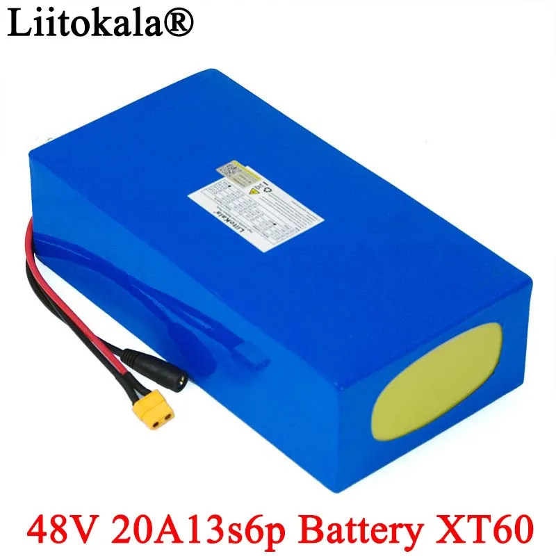 LiitoKala 48V 20ah 13s6p 18650 Lithium Battery Pack 48V 20AH 2000W electric bicycle battery Built in 50A BMS XT60 plug