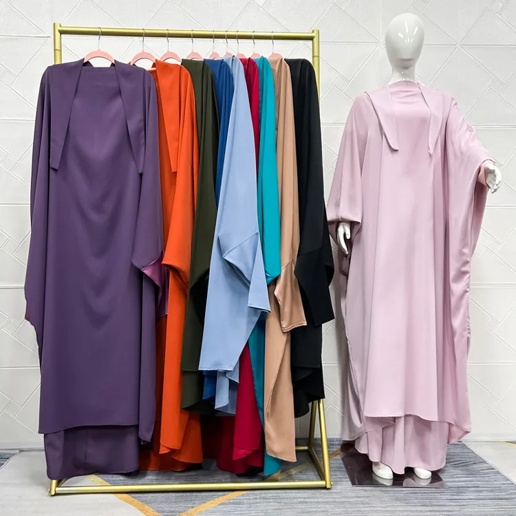 

Muslim Women Ramadan Jilbab 2 Piece Set Hijab Dress Prayer Garment Abaya Long Khimar Arab Gown Abayas Sets Islamic Clothes Robe