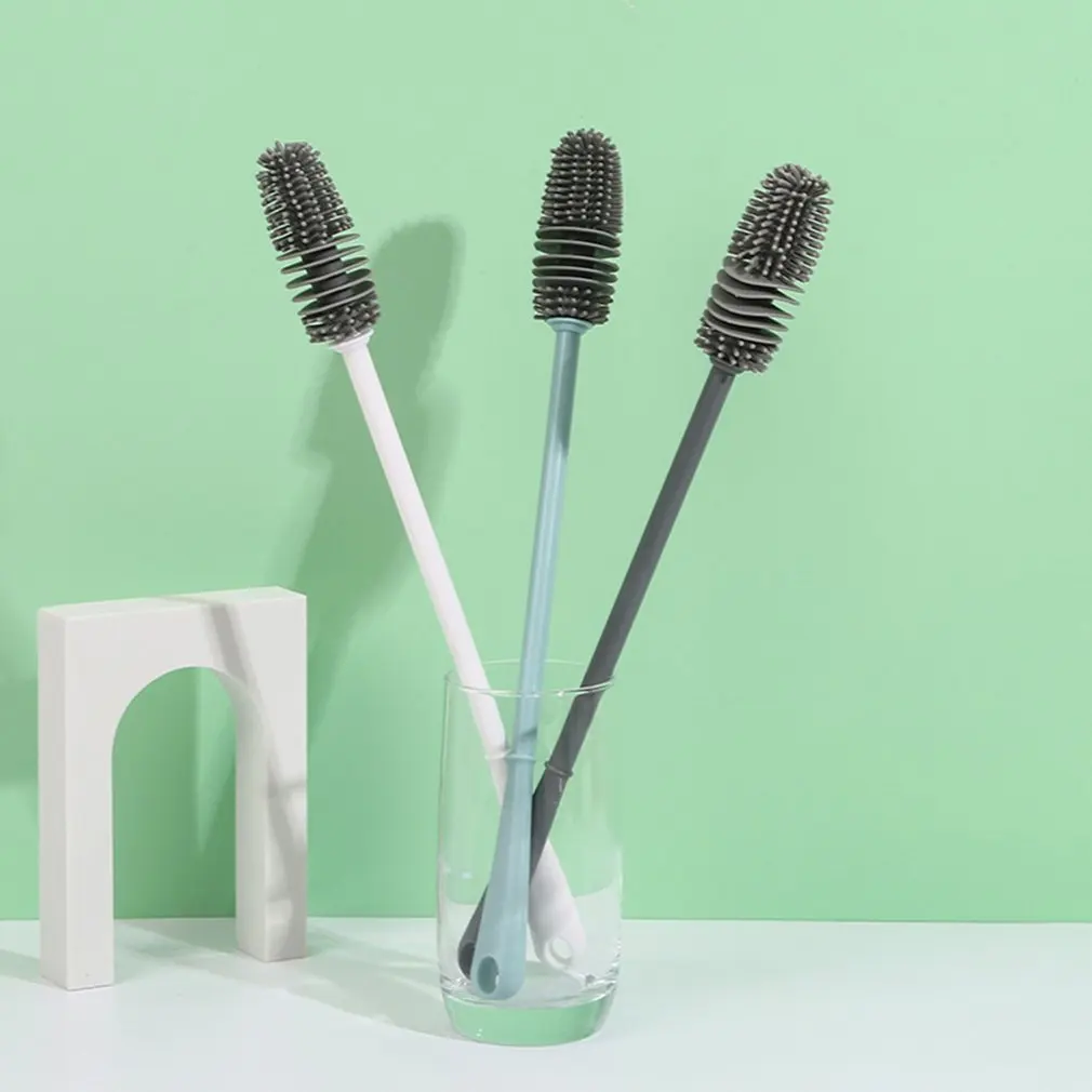 

Milk Bottle Brush 360 Long Handle Cup Brush Handheld Soft Silicone Head Food Grade Watering Kitchen Household Cleaning Brushes
