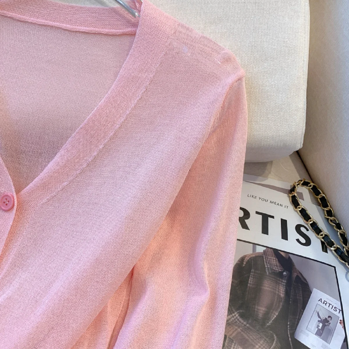 Женский вязаный кардиган с V-образным вырезом из вискозы