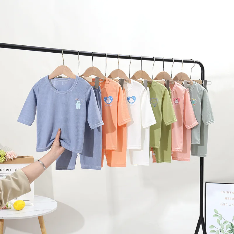 

Baby Girls Boy Summer Pajamas Children Breathable Cotton Sleepwear Set Kids Cartoon Infant Toddler Short Sleeves Nightwear