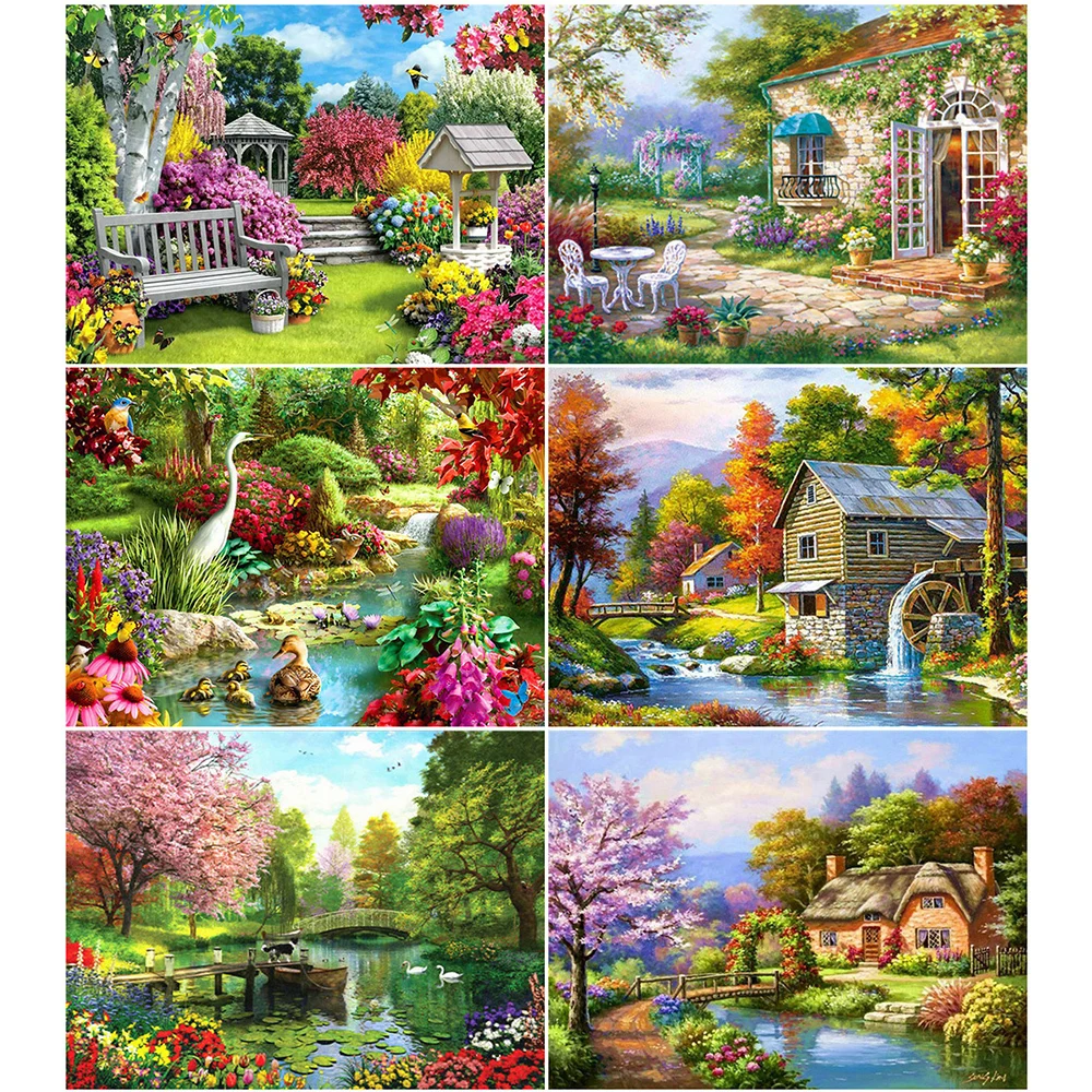 

5D DIY Diamond Painting Garden Landscape Rhinestone Embroidery Cross Stitch Set Hand Inlaid Gifts Home Wall Art Decoration