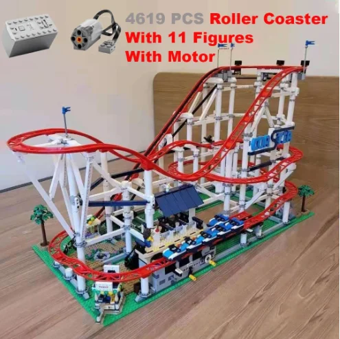 

4619PCS With Motor Big Roller Coaster Compatible 15039 18003 15039 Model Building 10261 Blocks Bricks Kid Birthday10303 gifts