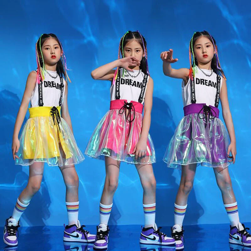 

Jazz Dance Girls Costumes Outfits Cheerleading Performance Clothing Street Dancing Dress Suit Kids Modern Stage Wear