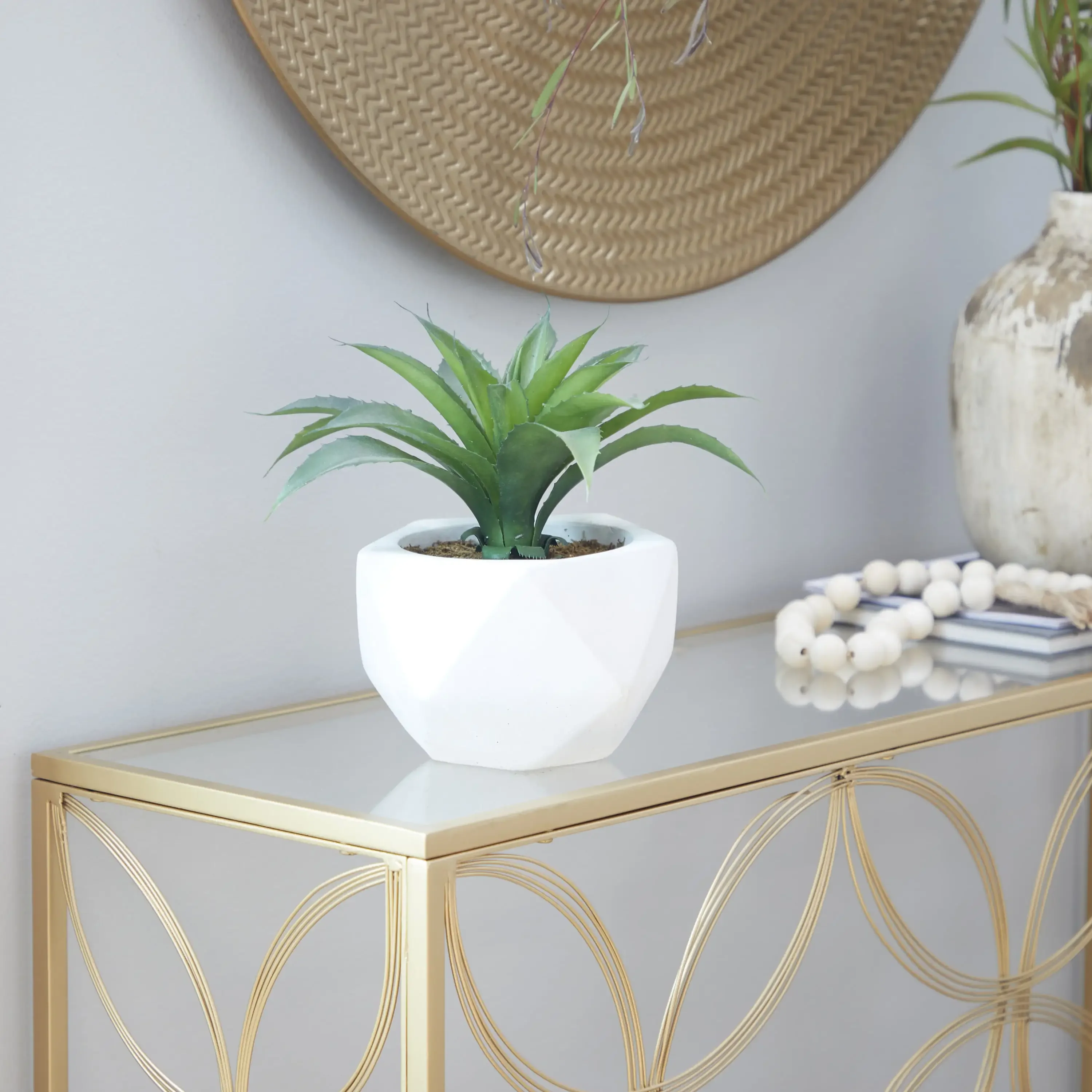 

10" Agave Artificial Plant with White Ceramic Pot, by