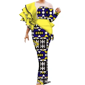 Bintarealwax африканские платья для женщин Дашики с рукавами-фонариками женская одежда базин сексуальное элегантное вечернее платье WY6308