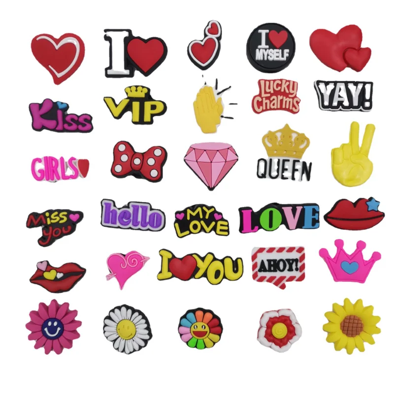 30PCS/Set Shoes Charms Croc Lovely English Letters Shoes Decoration Buckle Flowers Sandals Accessories Kids Gifts Wholesale