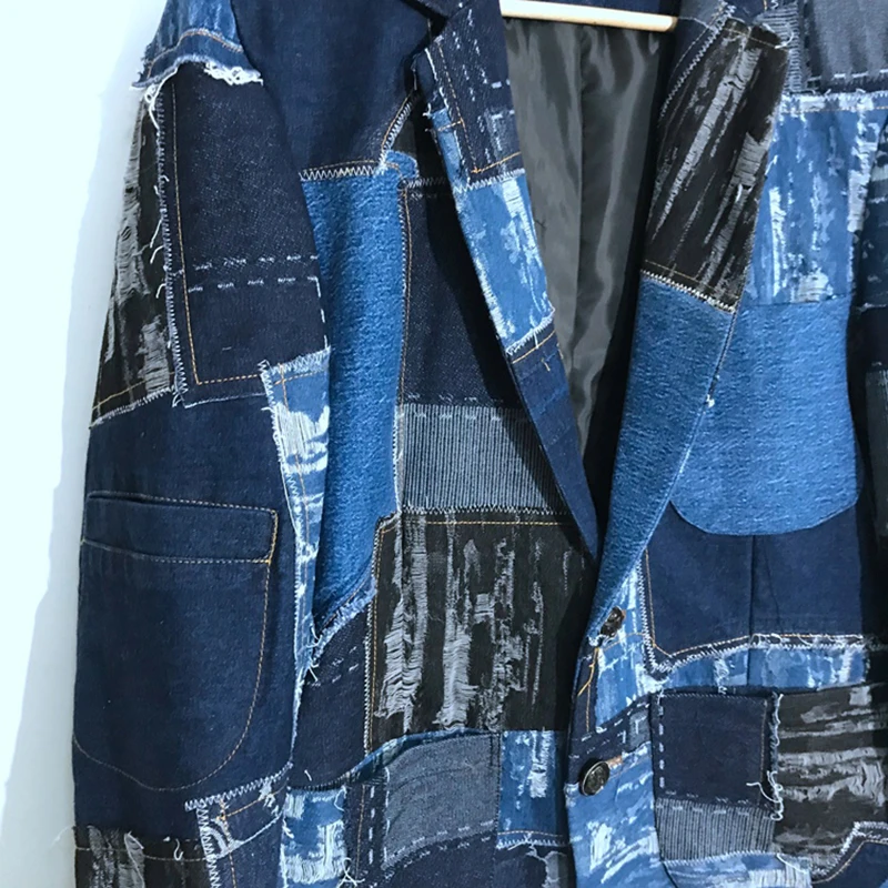 PFHQ мужские джинсовые лоскутные износостойкие пиджаки с дырками индивидуальные