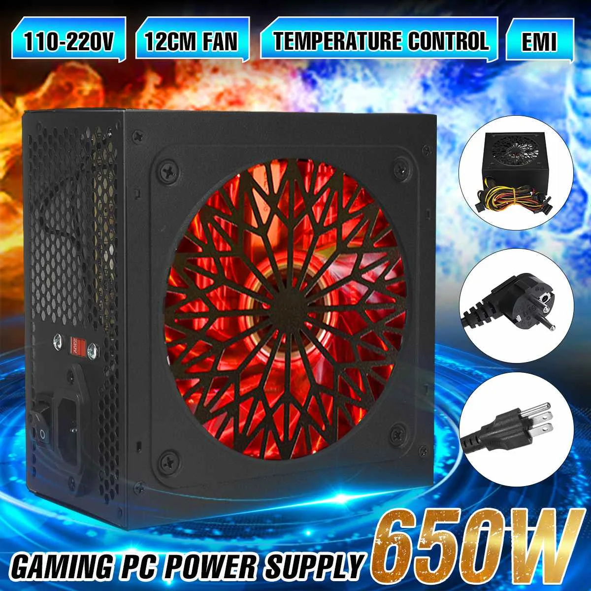 

Блок питания для ПК 650 Вт Пассивный PFC тихий вентилятор ATX 20 + 4-контактный блок питания для игрового ПК EMI 110-220 В вилка для США/ЕС для компьютера