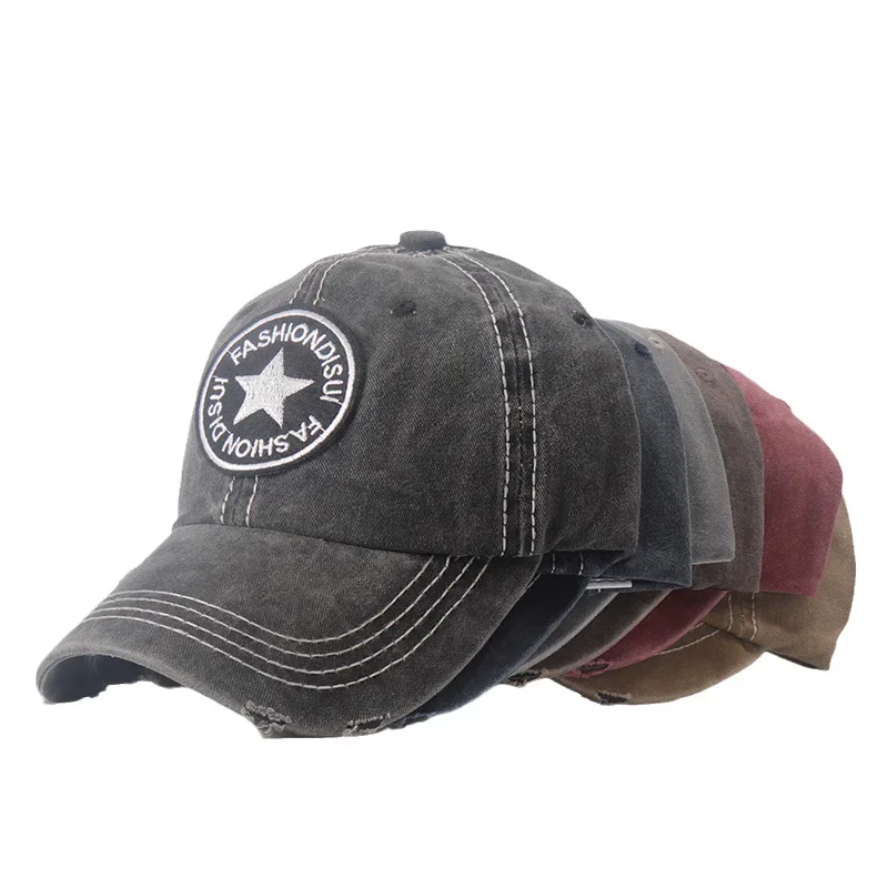 Бейсболка с вышивкой в виде звезд вареная хлопковая кепка из ткани уличная