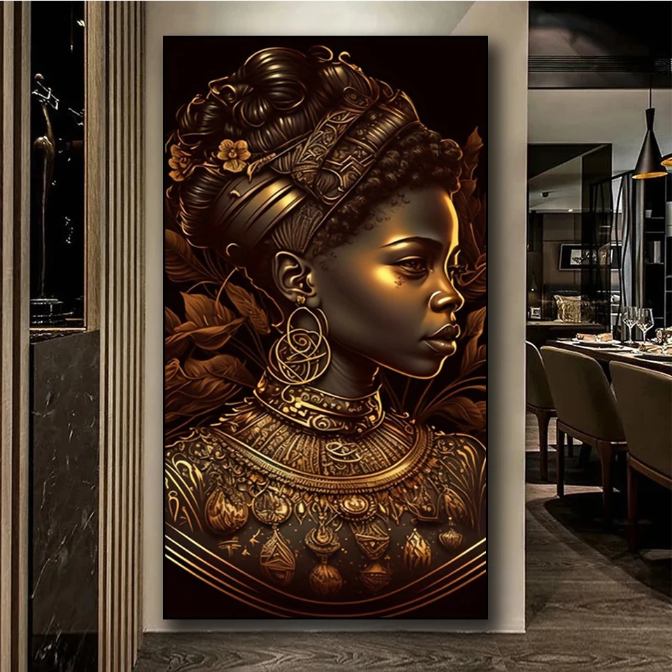 

Красивая африканская черная Золотая женщина, алмазная живопись, новинка 2024, вышивка, фэнтезийная леди, полная мозаика, изделия ручной работы, домашний декор