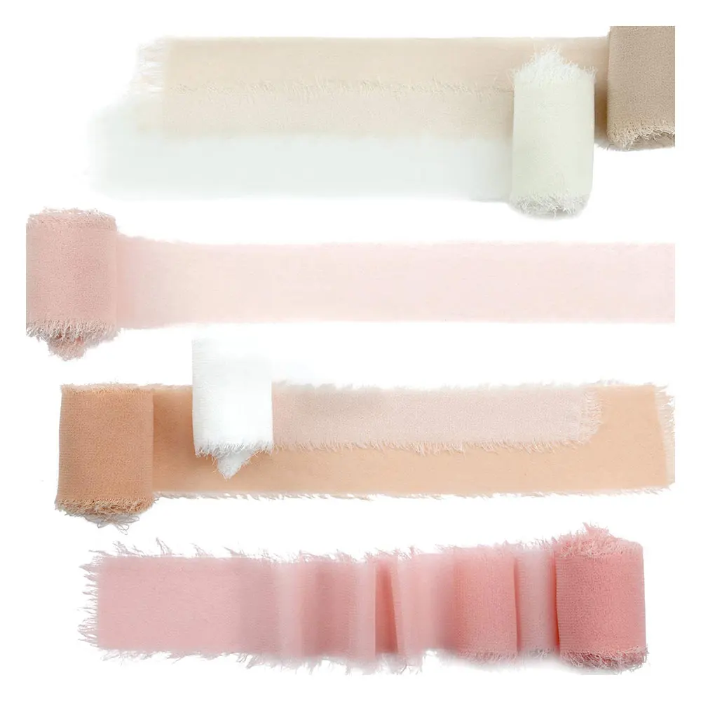 

3.8cm Handmade Frayed Edged Chiffon Silk Ribbon for Wedding Invitation Bouquets Sheer Fringe Ribbon Craft Flatlay