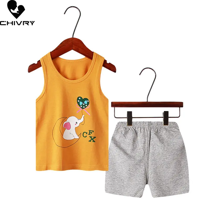 

New 2023 Kids Boys Girls Summer Fashion Pajamas Cute Cartoon Sleeveless Vest T-Shirt Tops with Shorts Kids Baby Clothing Sets