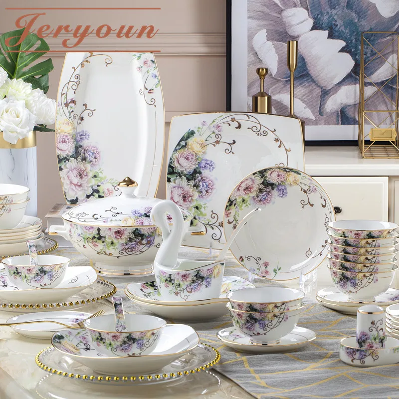 

European Bone China Tableware Bowl and Plates Set Household Housewarming Wedding Luxury Bowl and Plate Combination