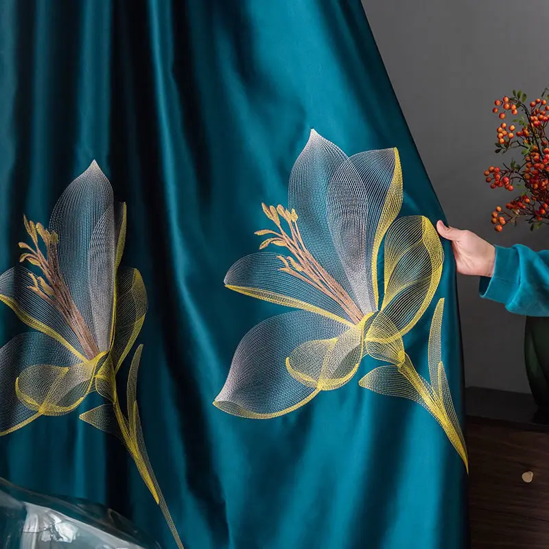 

Curtain Embroidered Curtain Fabric Soundproof Blackout Curtain Living Room Bedroom Curtain Finished