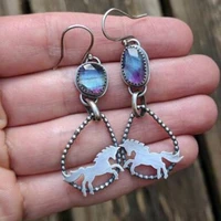 unique design animal horse shape inlaid drop stone earrings silver plated metal womens jewelry accessories