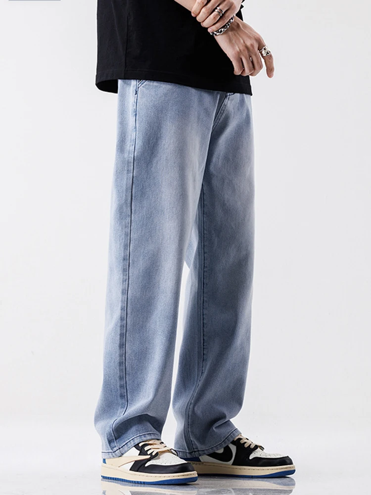 Vintage Blue Y2K Men's Baggy Jeans Loose Straight Leg Denim Pants Casual Loose Straight Denim Baggy Blue Pants Men Jeans
