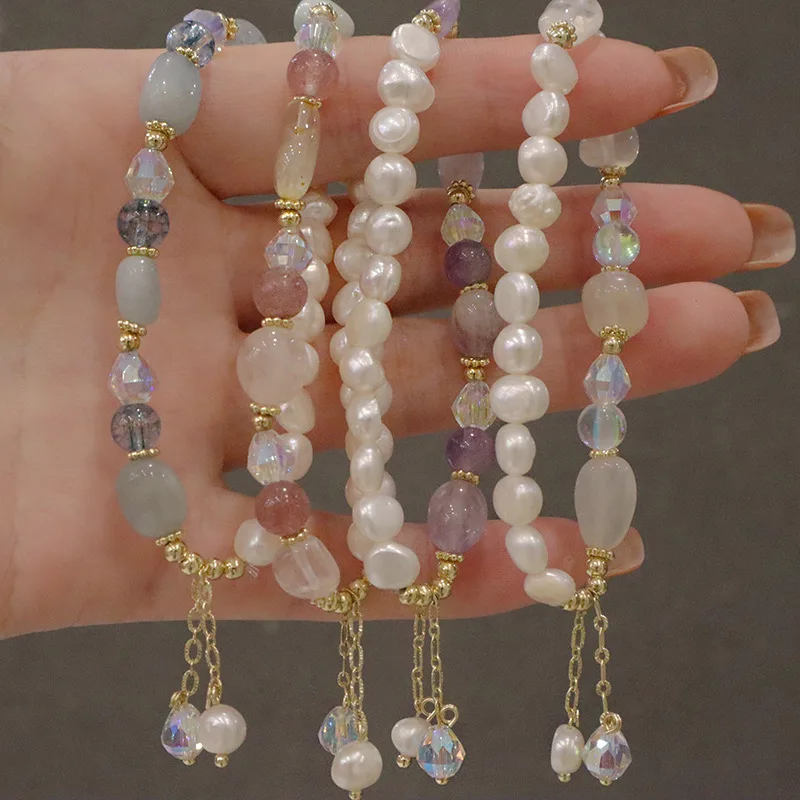 

Korea 2022 New Natural Pearl Crystal Beaded Bracelets for Women Fashion Exquisite Charm Bracelet Jewelry Accessories Wholesale