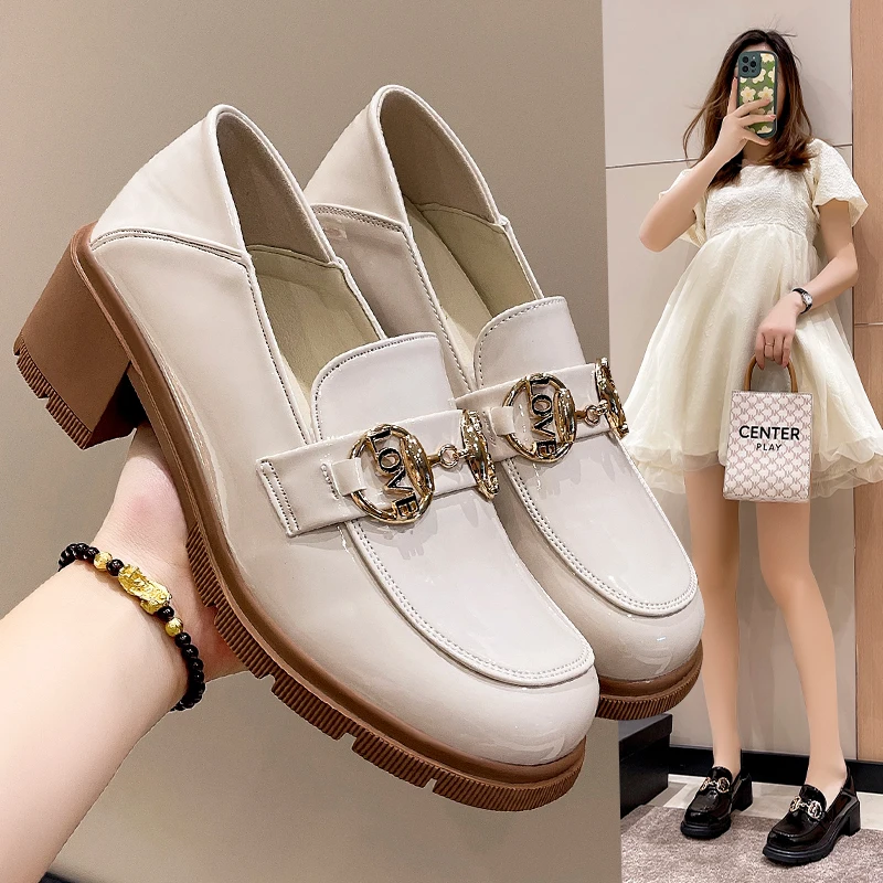 

Women Shoes New Thick Heel Round Head Female PU Leather Mary Jane Comfortable Non-slip Rubber Women High Heels Lolita Shoes