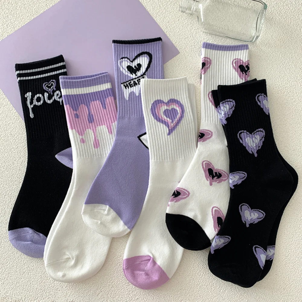 

INS New Mori Girl Light Taro Purple Cotton Sokken Tide Summer Japanese Korean Striped Plaid Prairie Chic Tube Socks Preppy Style