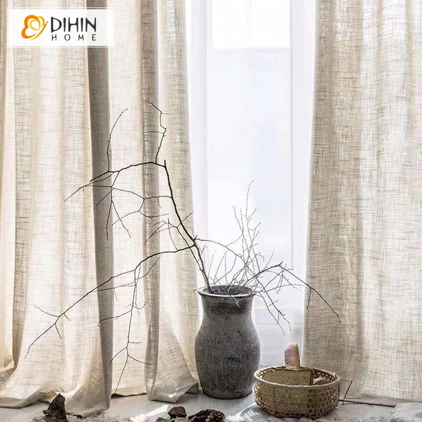 

Modern linen fabric custom made sheer curtain for living room window drapes gauze semi-shading ramie yarn