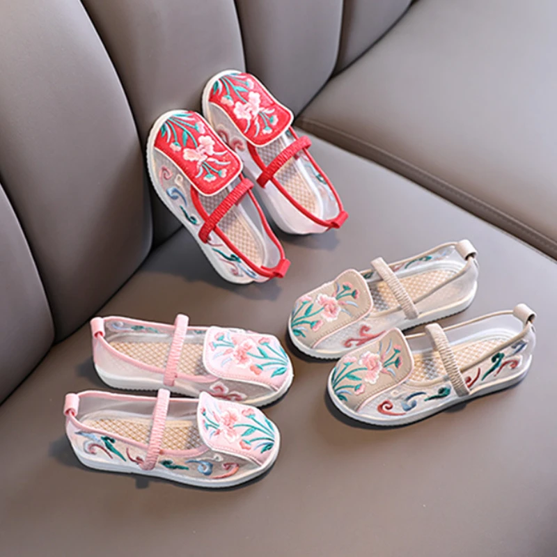 

Детская обувь на плоской подошве, дышащая обувь Hanfu для девочек, дышащая ткань в китайском стиле, обувь для выступлений для девочек, детская обувь, детская обувь